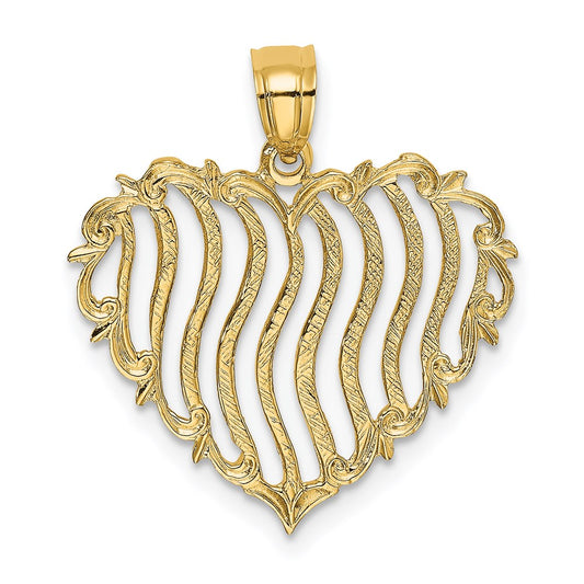 Million Charms 14K Yellow Gold Themed Polished & Engraved Heart Charm
