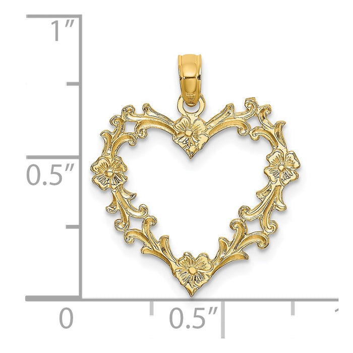 Million Charms 14K Yellow Gold Themed Cut-Out Floral Heart Charm