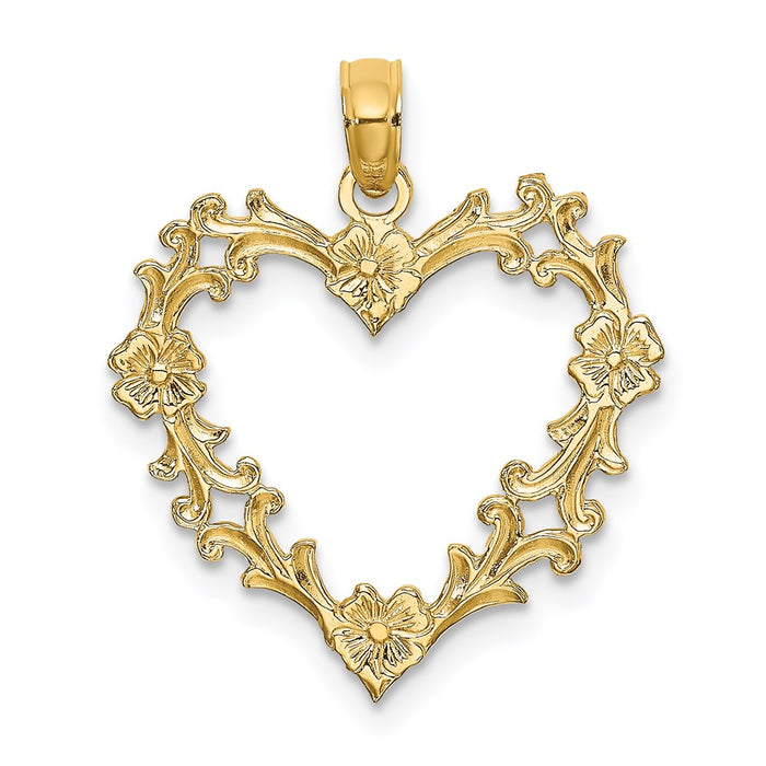 Million Charms 14K Yellow Gold Themed Cut-Out Floral Heart Charm