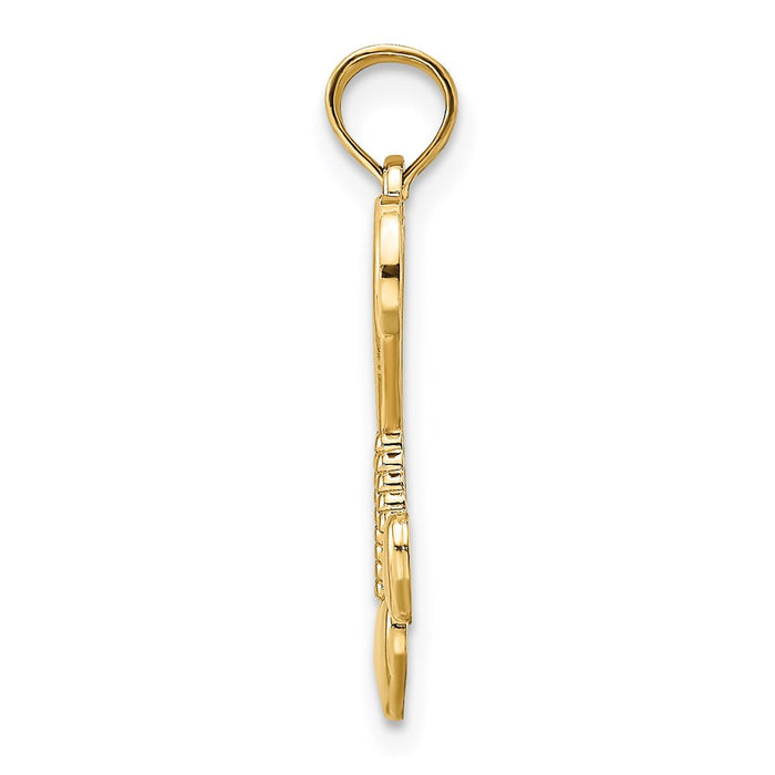 Million Charms 14K Yellow Gold Themed 2-D & Polished Heart With Double Heart Beaded Tassle Charm