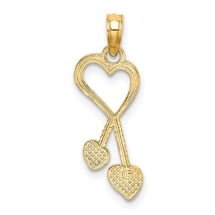 Million Charms 14K Yellow Gold Themed 2-D & Polished Heart With Double Heart Beaded Tassle Charm