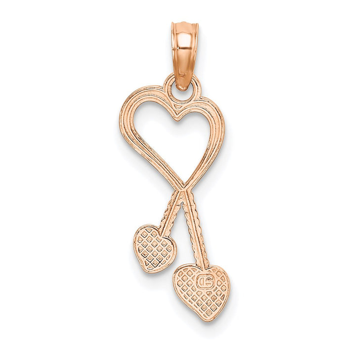 Million Charms 14K Rose Gold Themed Polished Tassle Hearts Pendant