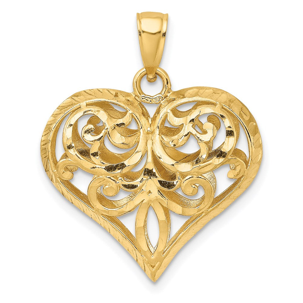 Million Charms 14K Yellow Gold Themed 3-D & Diamond-Cut Heart Charm
