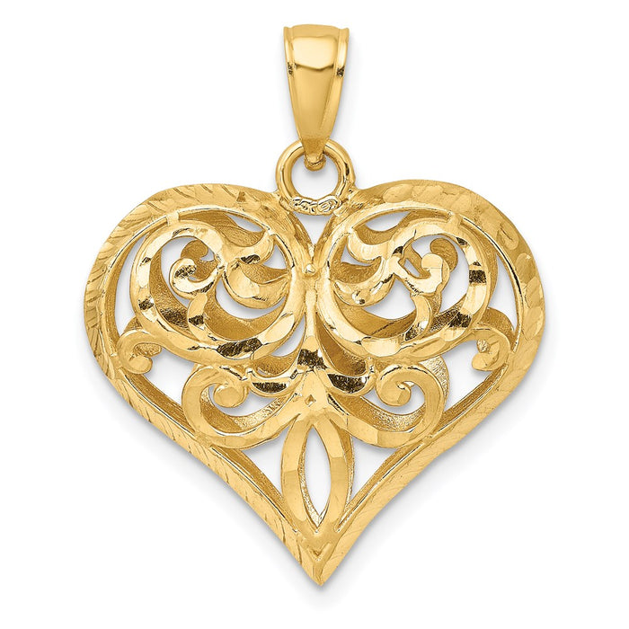 Million Charms 14K Yellow Gold Themed 3-D & Diamond-Cut Heart Charm