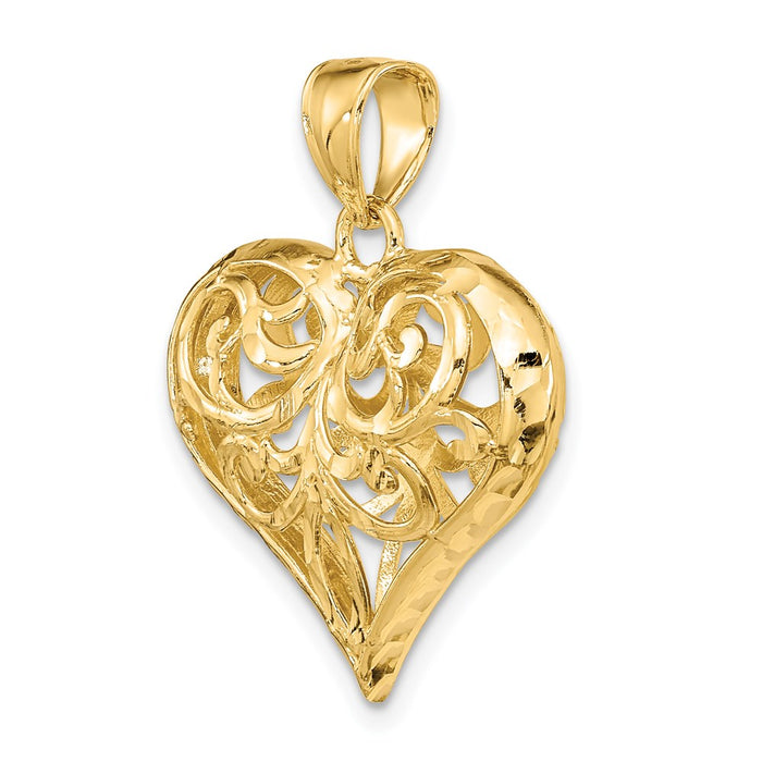 Million Charms 14K Yellow Gold Themed 3-D & Diamond-Cut Heart Charm