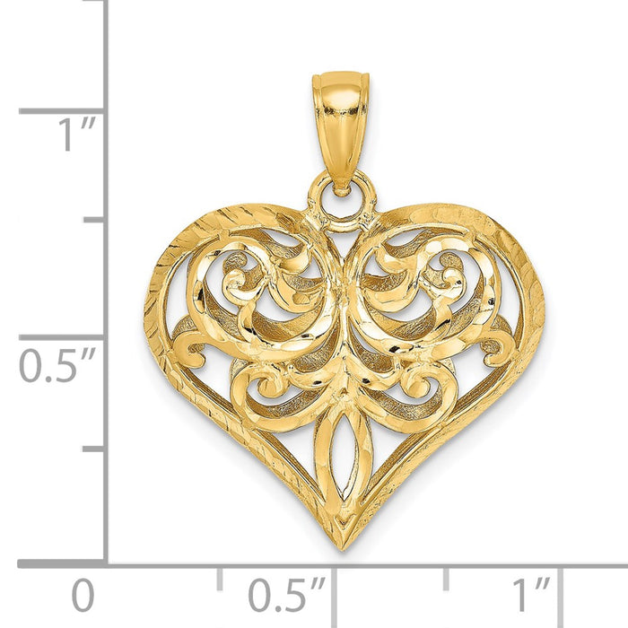 Million Charms 14K Yellow Gold Themed 3-D & Diamond-Cut Heart Charm