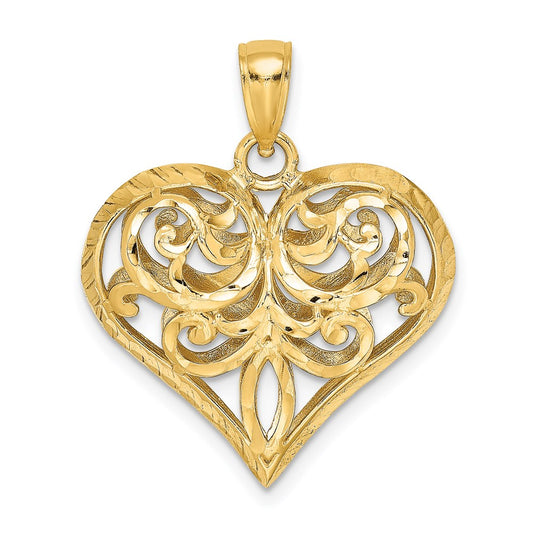 Million Charms 14K Yellow Gold Themed 3-D & Diamond-Cut Heart Charm