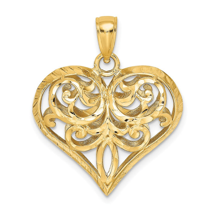 Million Charms 14K Yellow Gold Themed 3-D & Diamond-Cut Heart Charm