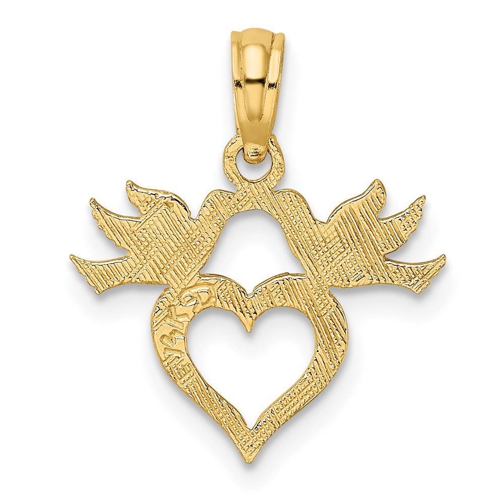 Million Charms 14K Yellow Gold Themed Heart With Love Birds Charm