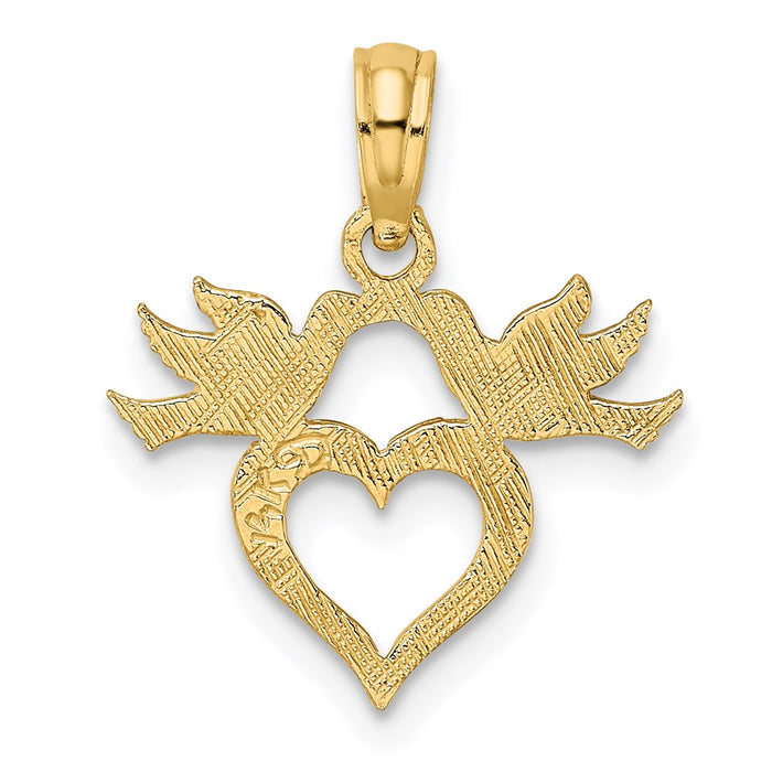 Million Charms 14K Yellow Gold Themed Heart With Love Birds Charm