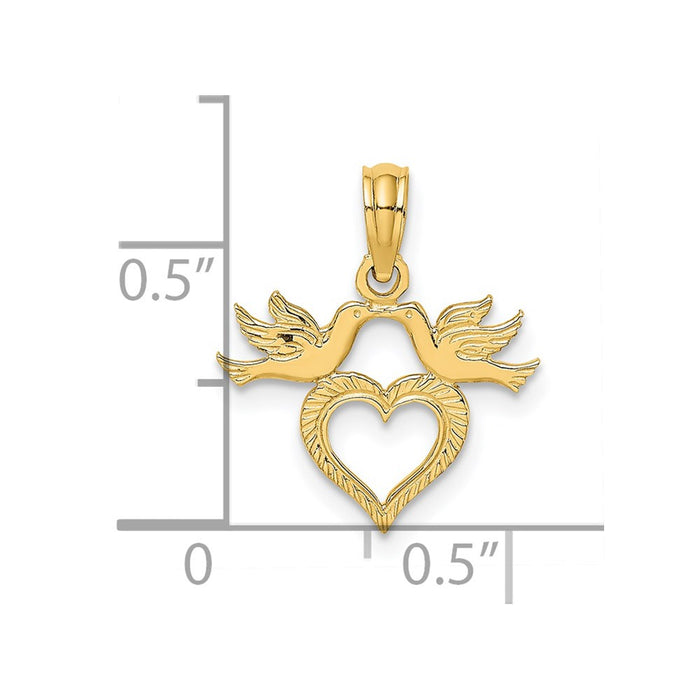 Million Charms 14K Yellow Gold Themed Heart With Love Birds Charm
