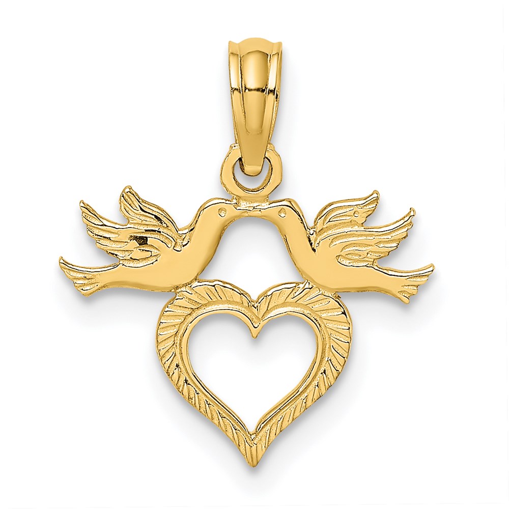 Million Charms 14K Yellow Gold Themed Heart With Love Birds Charm