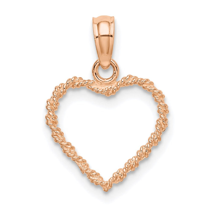 Million Charms 14K Rose Gold Themed Polished Rope Trim Heart Pendant