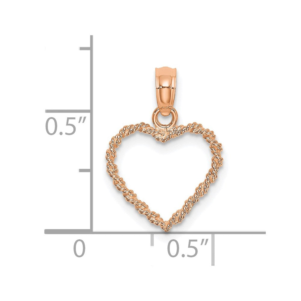 Million Charms 14K Rose Gold Themed Polished Rope Trim Heart Pendant
