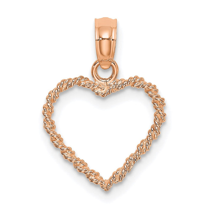 Million Charms 14K Rose Gold Themed Polished Rope Trim Heart Pendant