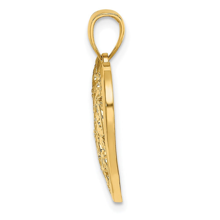 Million Charms 14K Yellow Gold Themed Diamond-Cut Heart Pattern On Heart Charm