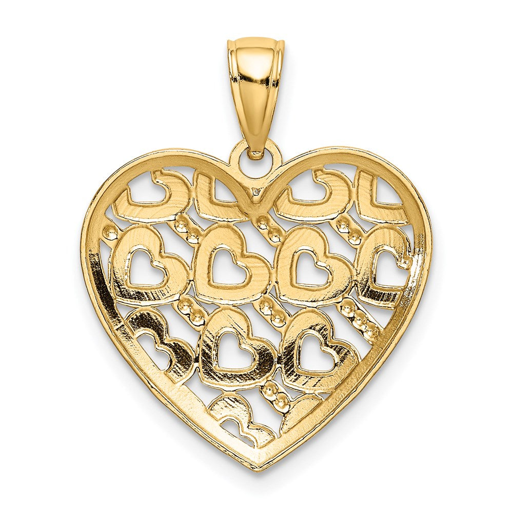 Million Charms 14K Yellow Gold Themed Diamond-Cut Heart Pattern On Heart Charm