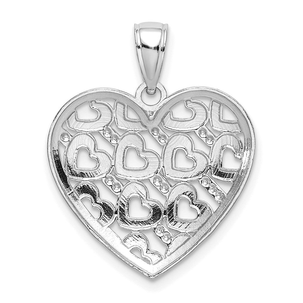 Million Charms 14K White Gold Themed Diamond-Cut Heart Pattern On Heart Charm