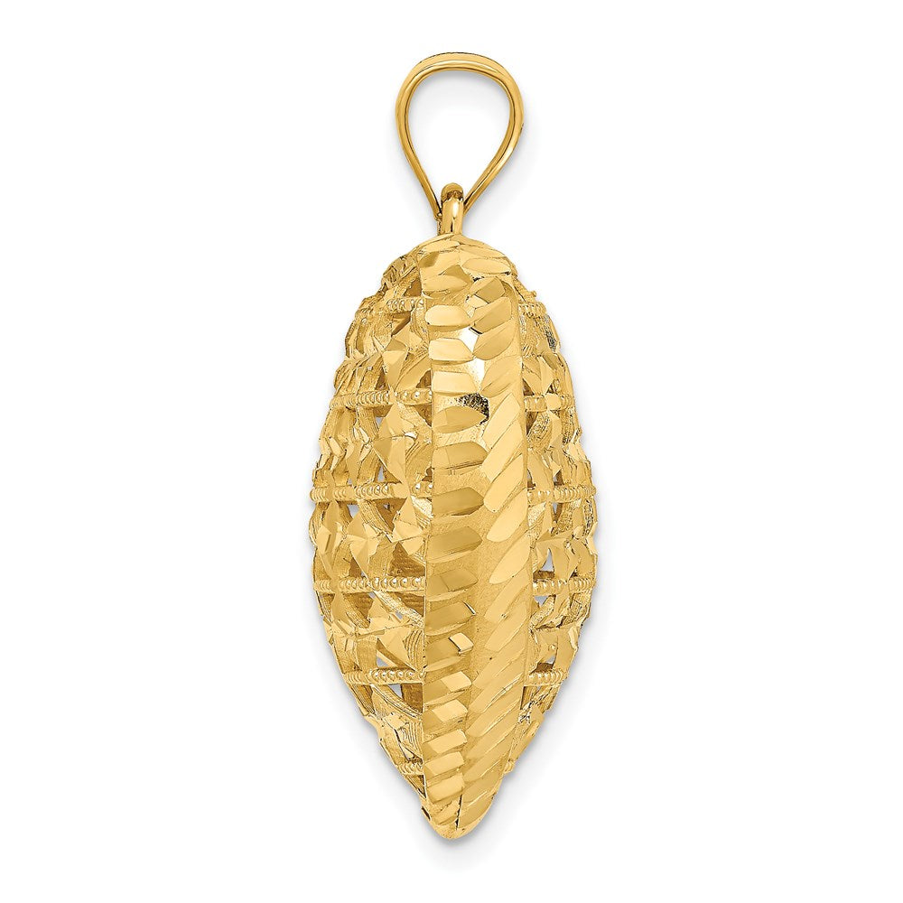 Million Charms 14K Yellow Gold Themed Diamond-Cut 3-D Puffed Heart With Marquise Pattern Charm