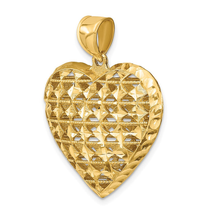 Million Charms 14K Yellow Gold Themed Diamond-Cut 3-D Puffed Heart With Marquise Pattern Charm