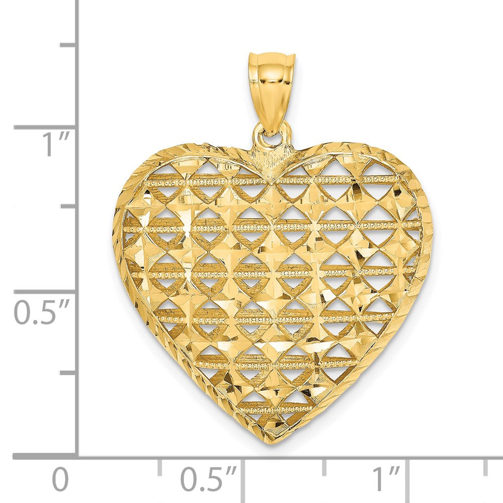 Million Charms 14K Yellow Gold Themed Diamond-Cut 3-D Puffed Heart With Marquise Pattern Charm