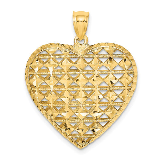 Million Charms 14K Yellow Gold Themed Diamond-Cut 3-D Puffed Heart With Marquise Pattern Charm