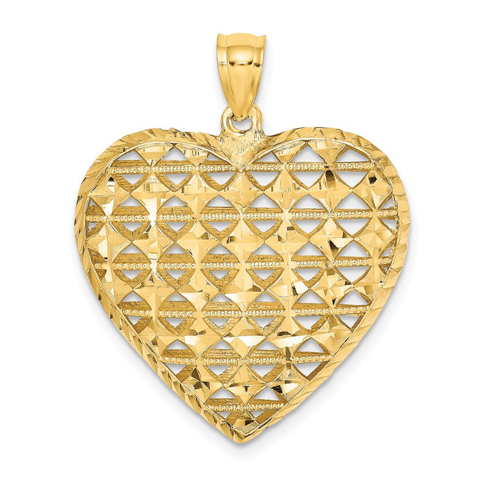 Million Charms 14K Yellow Gold Themed Diamond-Cut 3-D Puffed Heart With Marquise Pattern Charm