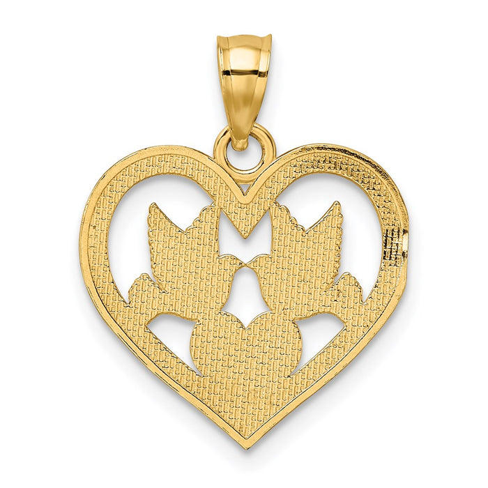 Million Charms 14K Yellow Gold Themed Doves In Heart Charm