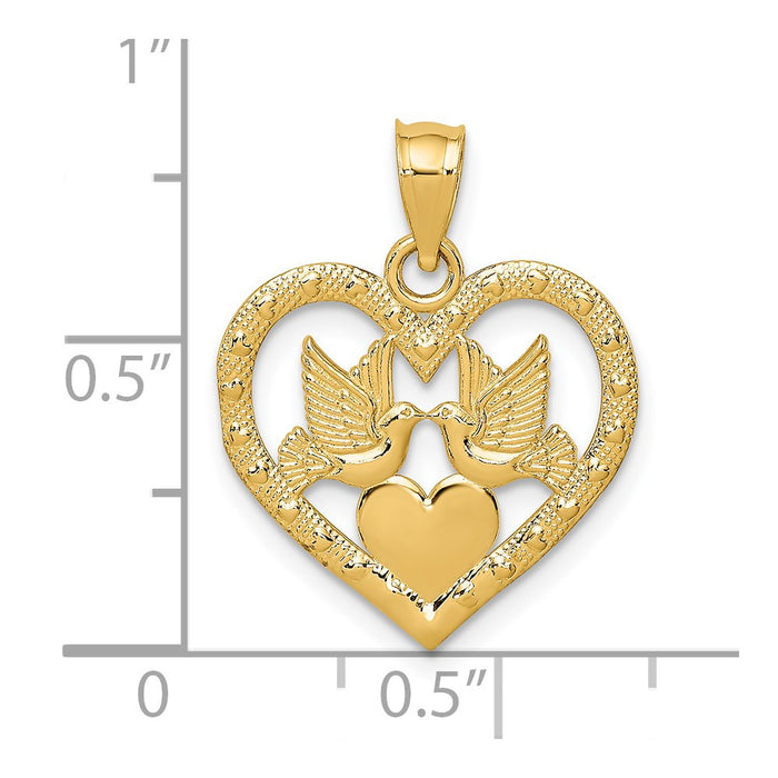 Million Charms 14K Yellow Gold Themed Doves In Heart Charm