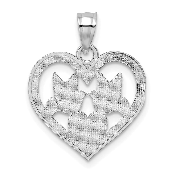 Million Charms 14K White Gold Themed Doves In Heart Charm