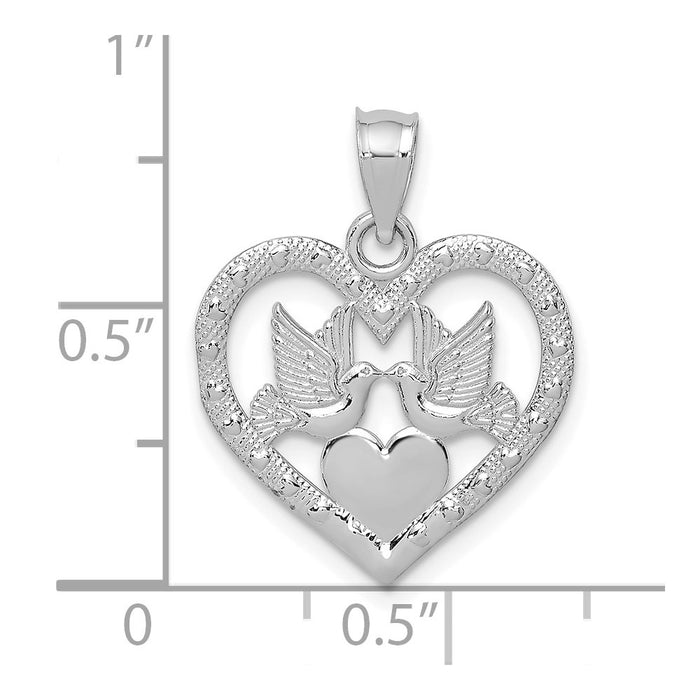 Million Charms 14K White Gold Themed Doves In Heart Charm