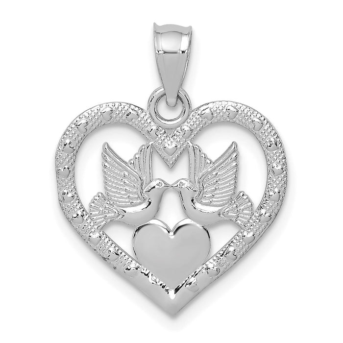 Million Charms 14K White Gold Themed Doves In Heart Charm