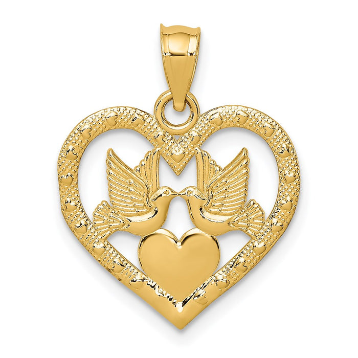 Million Charms 14K Yellow Gold Themed Doves In Heart Charm