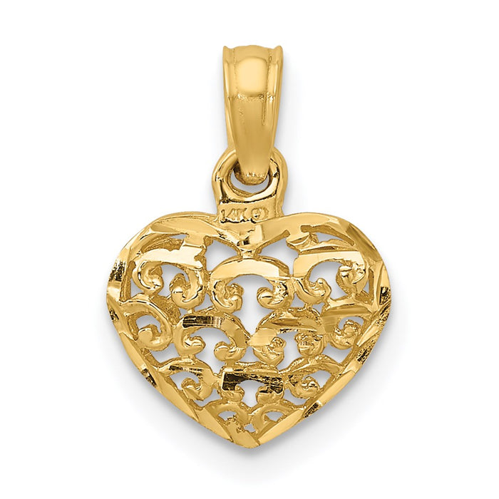 Million Charms 14K Yellow Gold Themed 3-D & Diamond-Cut Mini Puffed Heart Charm