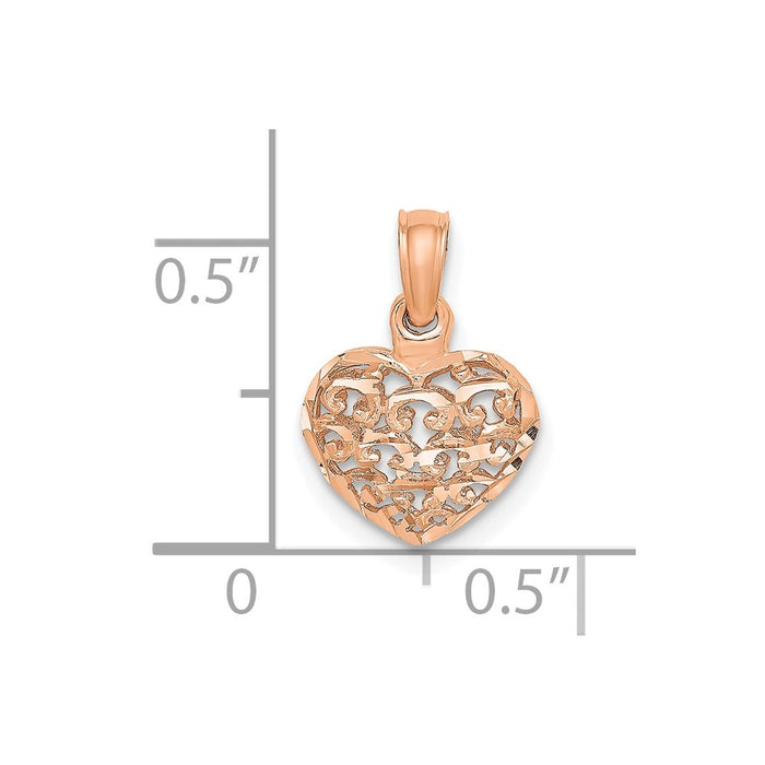 Million Charms 14K Rose Gold Themed Polished 3-D Heart Pendant