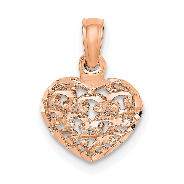 Million Charms 14K Rose Gold Themed Polished 3-D Heart Pendant