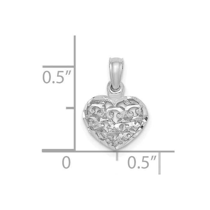 Million Charms 14K White Gold Themed 3-D & Diamond-Cut Mini Puffed Heart Charm
