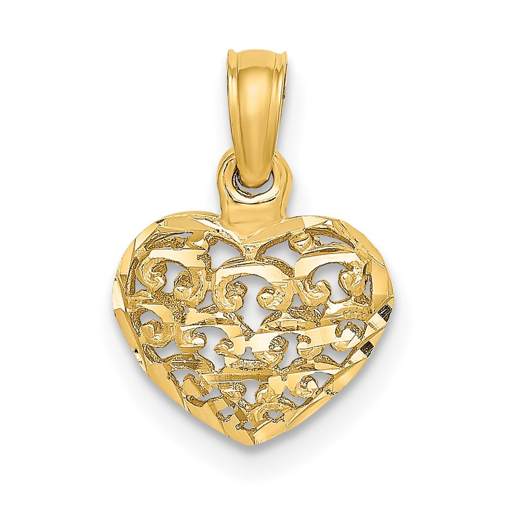 Million Charms 14K Yellow Gold Themed 3-D & Diamond-Cut Mini Puffed Heart Charm