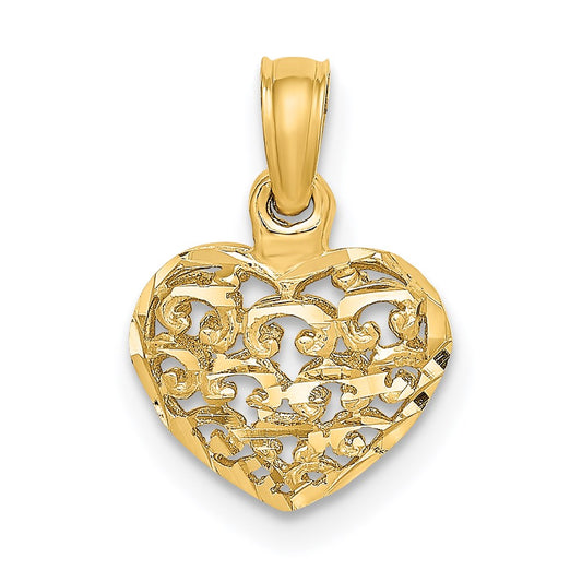 Million Charms 14K Yellow Gold Themed 3-D & Diamond-Cut Mini Puffed Heart Charm