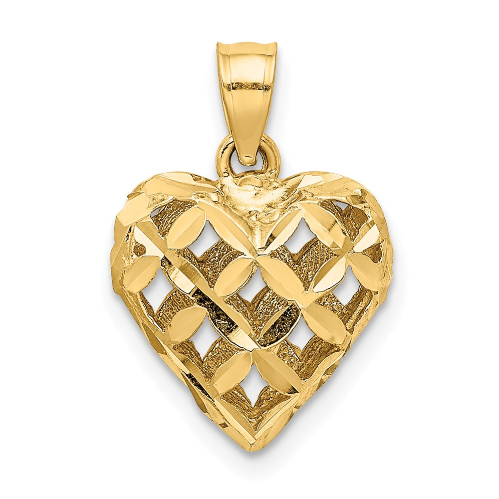 Million Charms 14K Yellow Gold Themed 3-D & Diamond-Cut Puffed Heart Charm