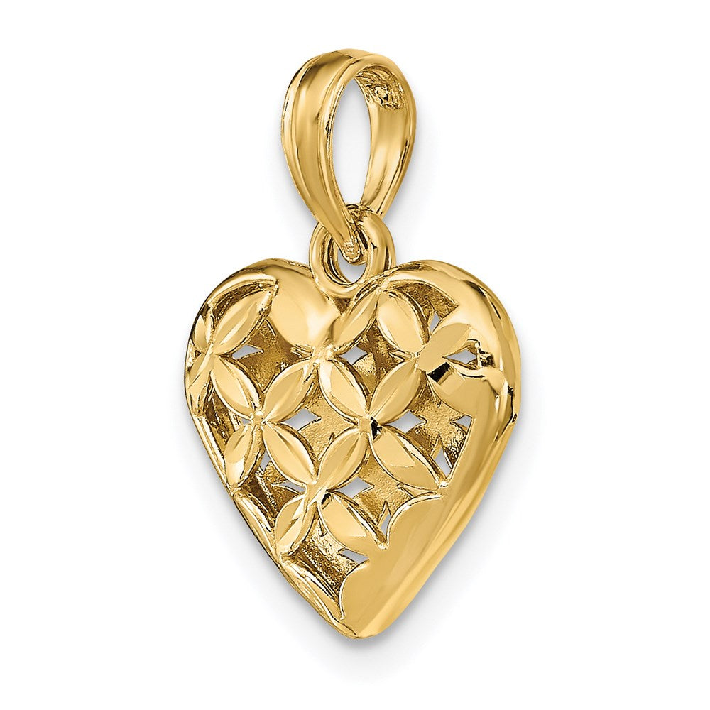 Million Charms 14K Yellow Gold Themed 3-D & Diamond-Cut Puffed Heart Charm