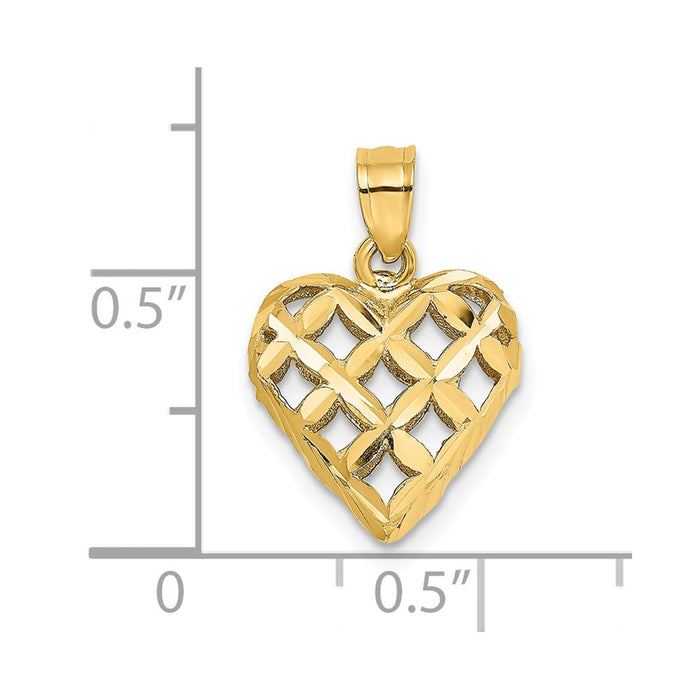 Million Charms 14K Yellow Gold Themed 3-D & Diamond-Cut Puffed Heart Charm