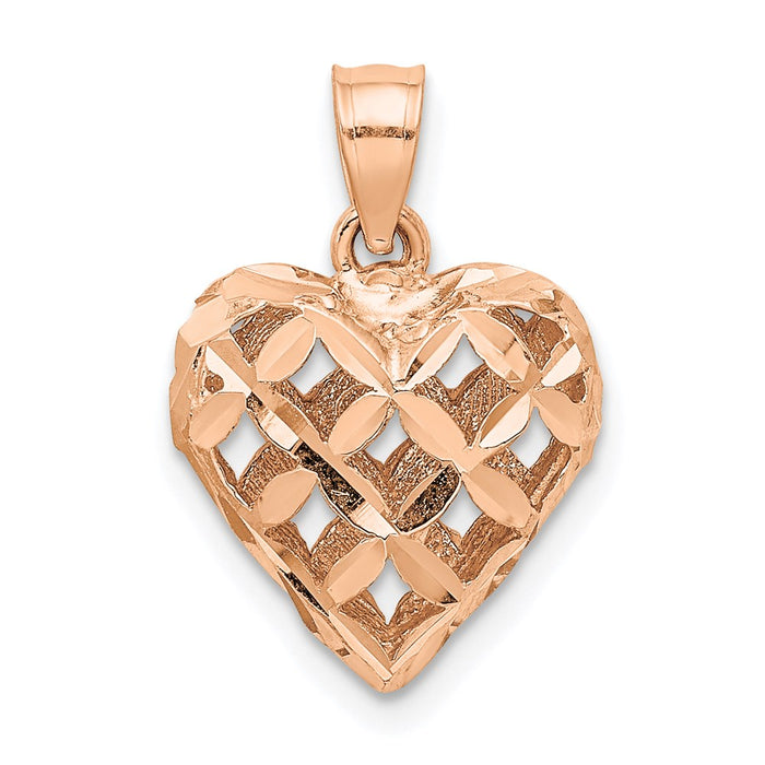Million Charms 14K Rose Gold Themed Polished 3-D Diamond-Cut Heart Charm