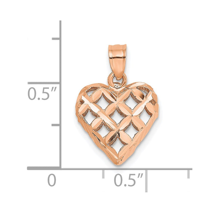 Million Charms 14K Rose Gold Themed Polished 3-D Diamond-Cut Heart Charm