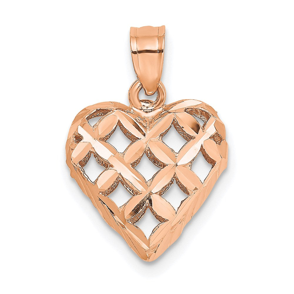 Million Charms 14K Rose Gold Themed Polished 3-D Diamond-Cut Heart Charm
