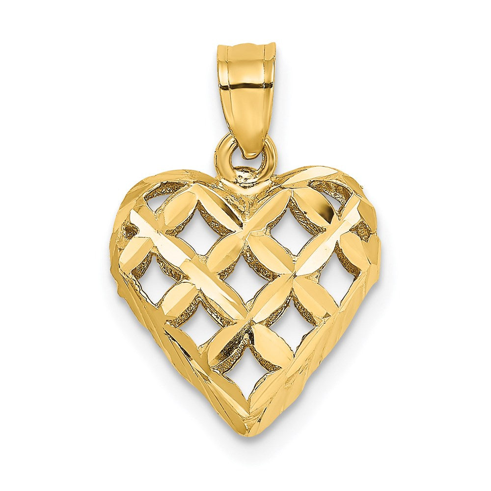 Million Charms 14K Yellow Gold Themed 3-D & Diamond-Cut Puffed Heart Charm