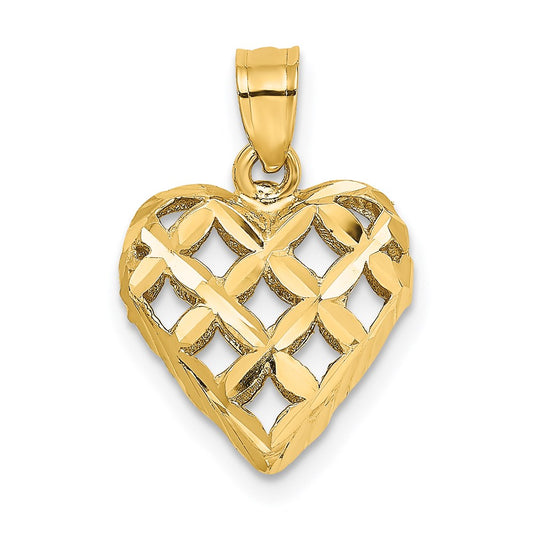 Million Charms 14K Yellow Gold Themed 3-D & Diamond-Cut Puffed Heart Charm