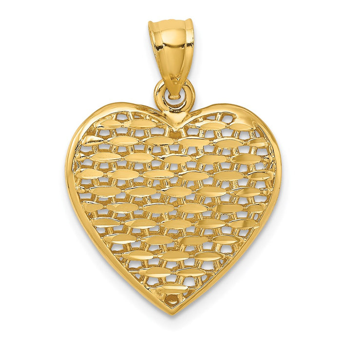 Million Charms 14K Yellow Gold Themed 3-D & Diamond-Cut Puffed Heart Charm