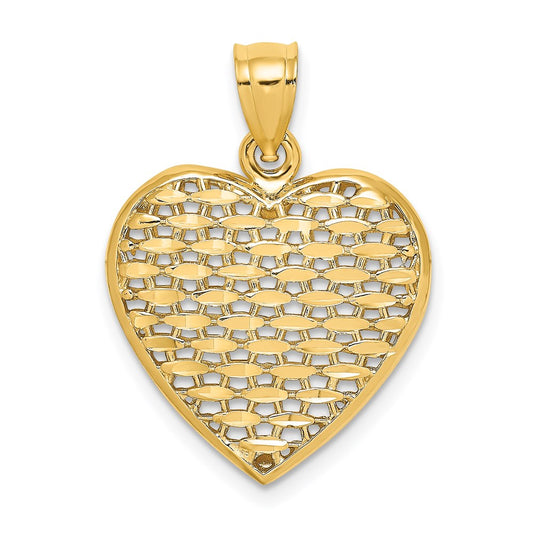 Million Charms 14K Yellow Gold Themed 3-D & Diamond-Cut Puffed Heart Charm