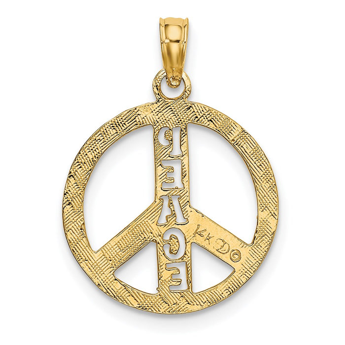 Million Charms 14K Yellow Gold Themed Flat & Textured Peace Sign Charm